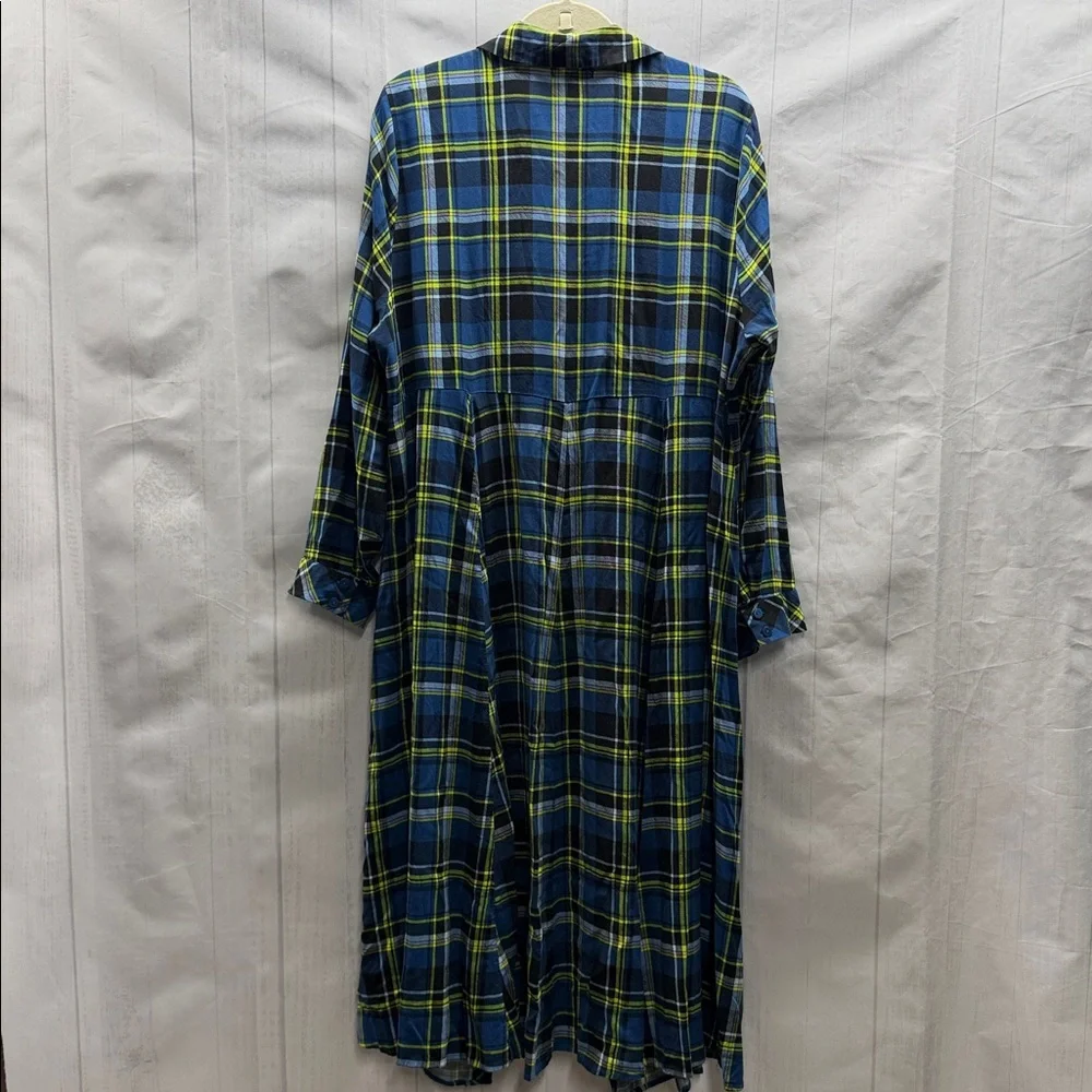 Torrid Blue and Yellow Challis Long Maxi Shirt Style Open Front Kimono Size 2X - Picture 7 of 15